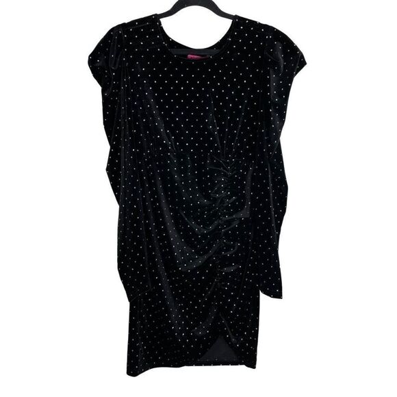 Betsey Johnson Black Power Sleeve Metallic Dot Velvet Dress Size L New - Picture 4 of 10